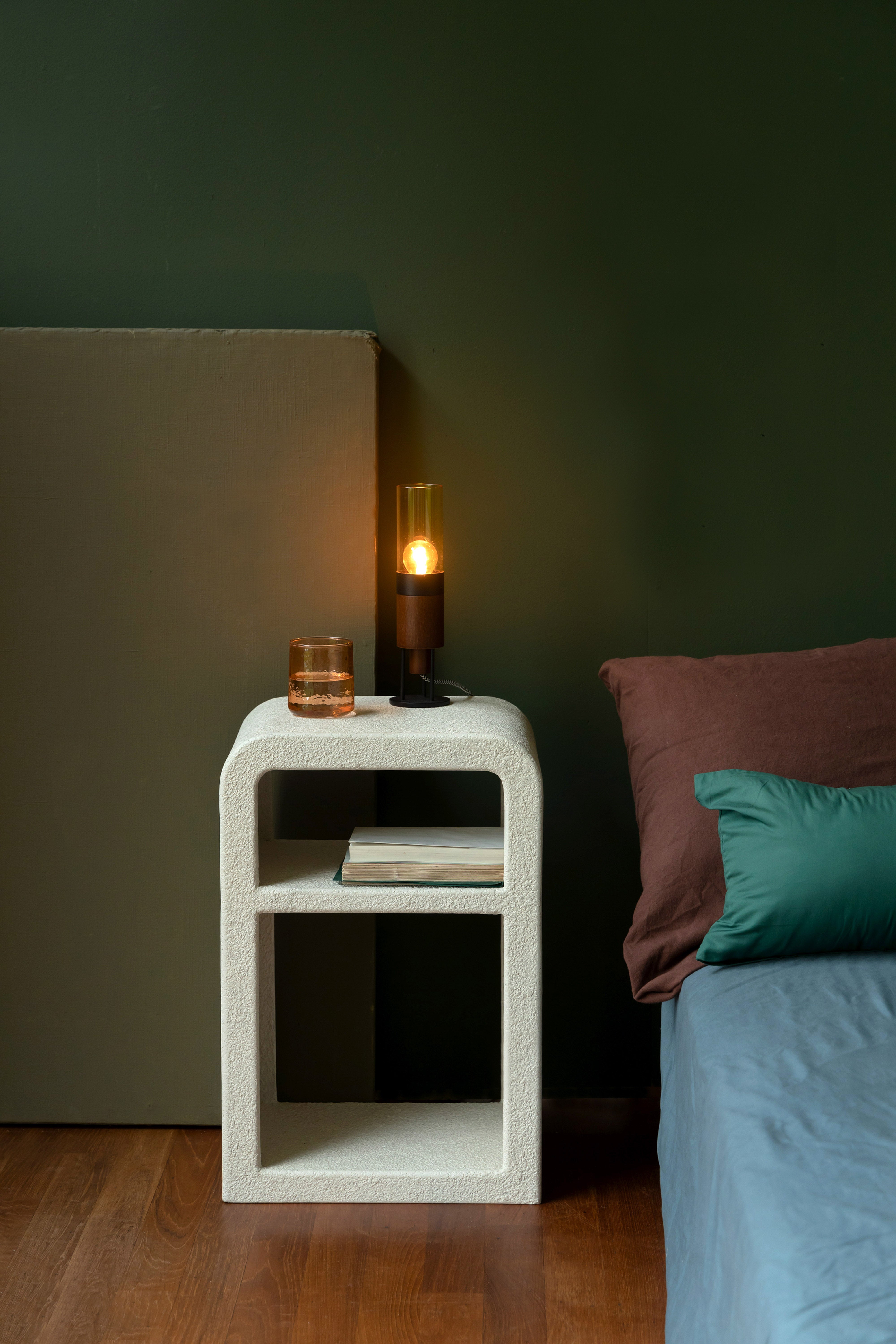 Dutchbone Veda Organic Curved Neutral Marble Bedside Table